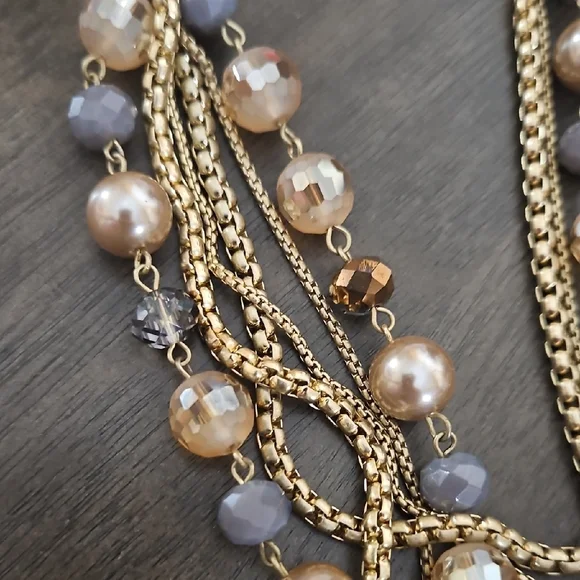 Vera Wang Gold-tine Multi-Strand Necklace with Lavender and Champagne GlassBeads - Picture 9 of 11